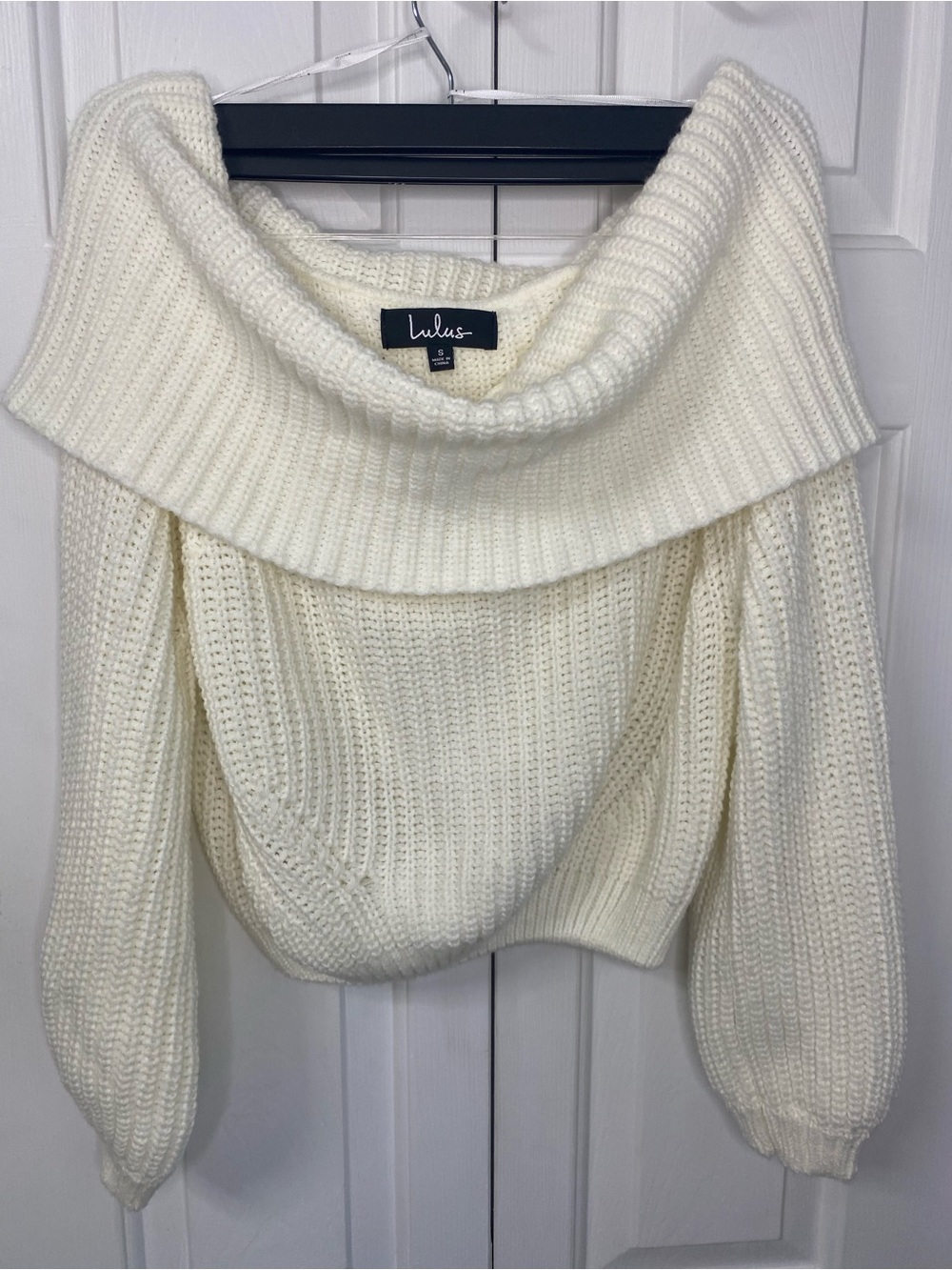 Lulu's Ivory Off-Shoulder Foldover Ribbed Knit Sweater